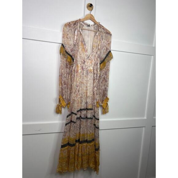 NWT Hemant and Nandita White Silver Gold Chiffon Lurex Floral Boho Midi Dress - Picture 3 of 9